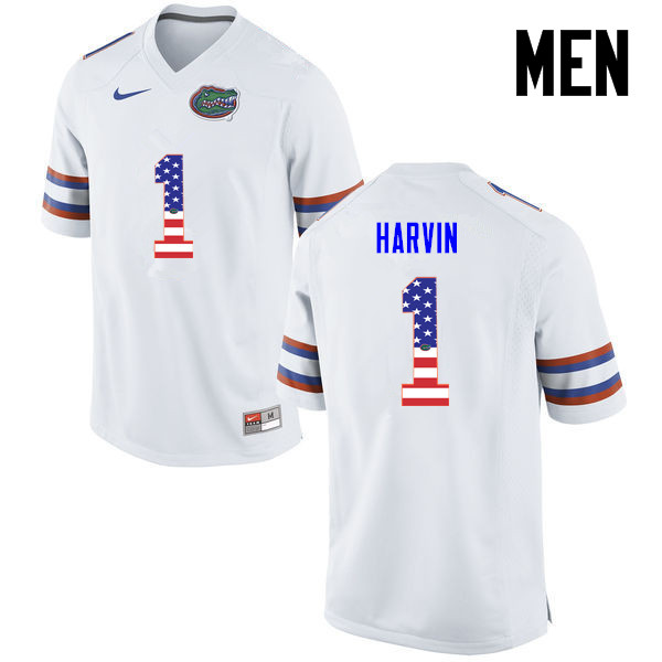 Men Florida Gators #1 Percy Harvin College Football USA Flag Fashion Jerseys-White